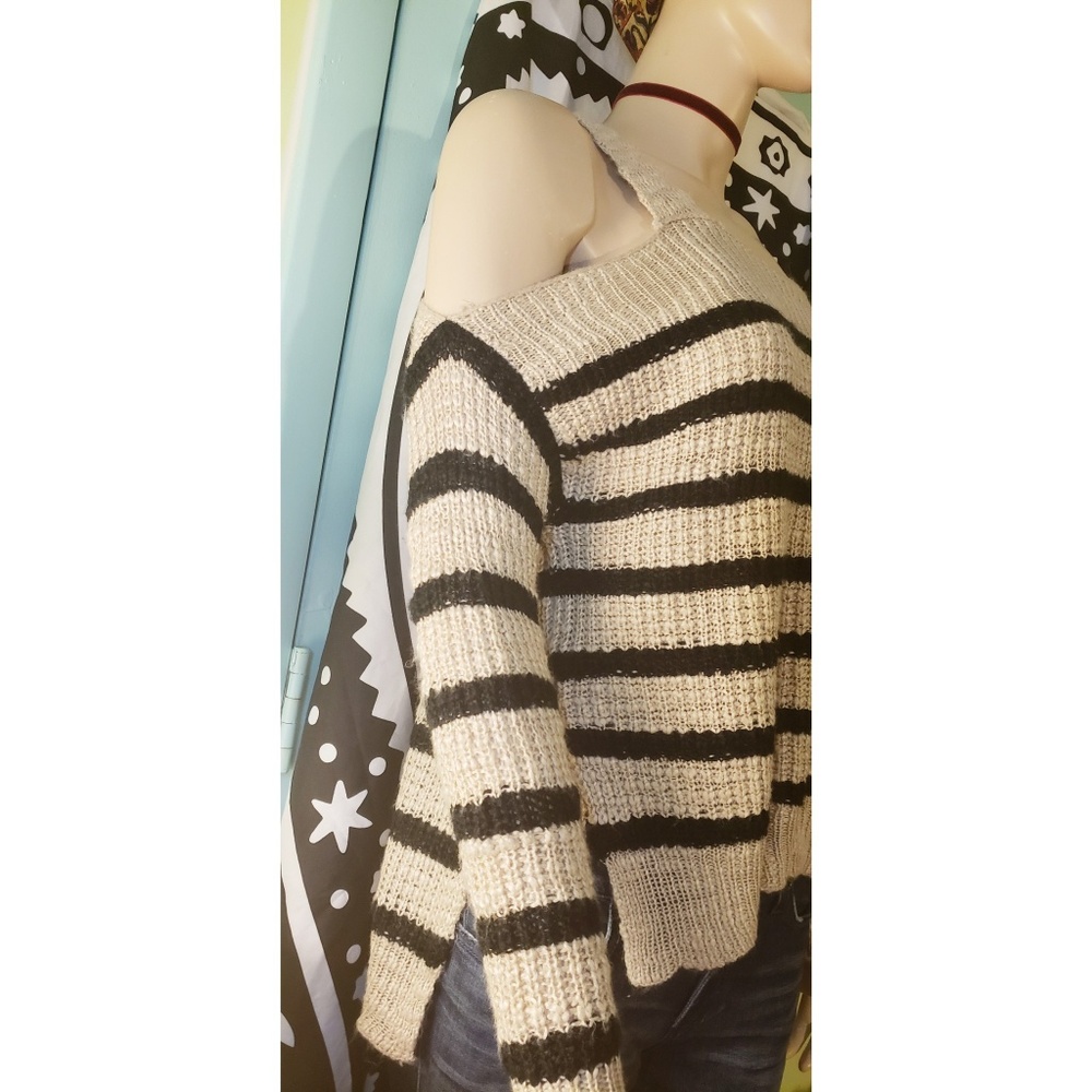 Cold Shoulder Striped Sweater